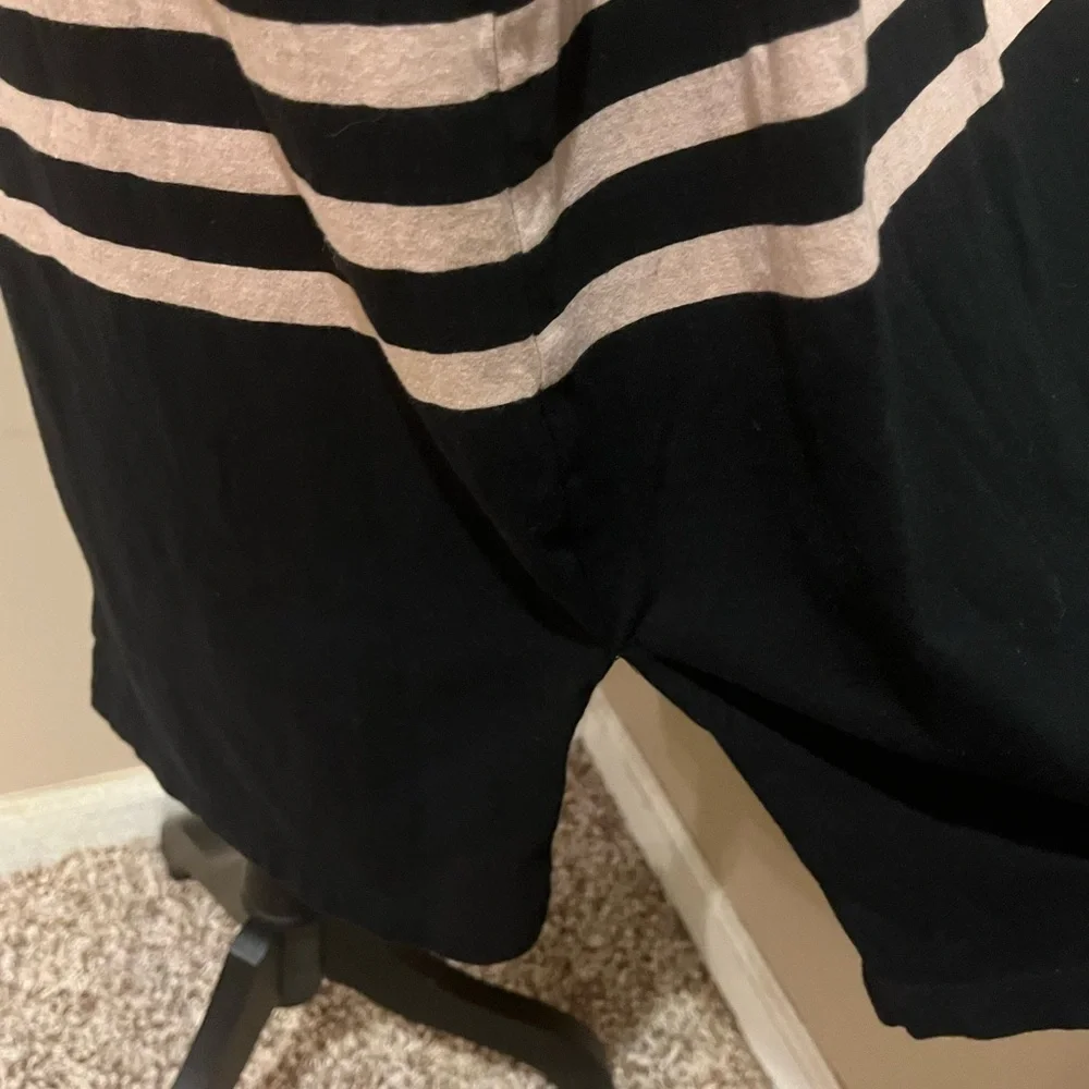 J.Crew Women Black Beige Striped Cotton Midi T-shirt Dress S with Side Slit, XL